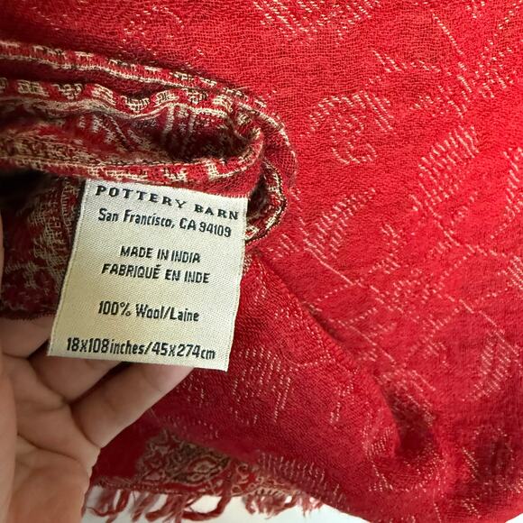 Pottery Barn 100% Wool Table Runner 18x108" Red Floral Paisley Fringe Home - Picture 7 of 9